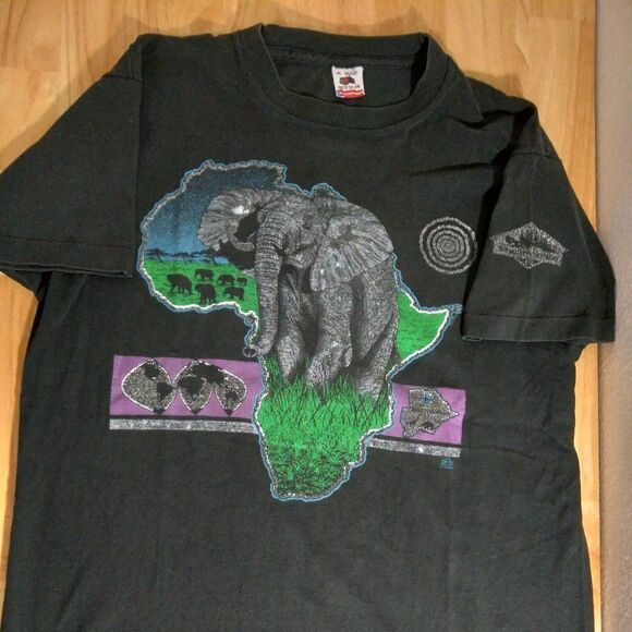 Vintage 80s Africa Elephant Illustration T-Shirt - Picture 1 of 9